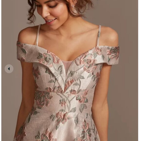 New NIGHTWAY NY Off The Shoulder Brocade 21937 Rose Ball Prom Gown Slit Formal 4 - Picture 12 of 13